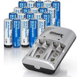 New Ultimaxx 20 Pack 3150 mAh Rechargable AA Batteries with NiMH Charger